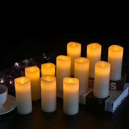 Vinkor Flameless Candles Battery Operated Candles Real Wax Pillar LED Candles with 10-Key Remote and Cycling 24 Hours Timer (Ivory Set of 12 （D2.2 X H 5"）)
