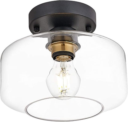 BISAMIYA Modern Semi Flush Mount Ceiling Light - Matte Black with Brass Accent & 8.66” Clear Glass Shade - for Kitchen, Dining Room, Hallway & Entryway