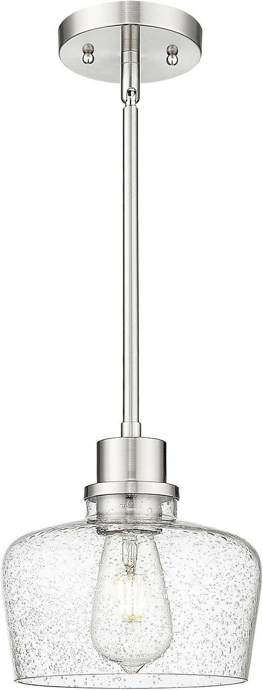 Emak 8 Inch Pendant Lights Kitchen Island, Modern Brushed Nickel Pendant Light Fixtures with Seeded Glass Shade, 1 Light Hanging Light for Kitchen Island, Dining Room, Bathroom, Bedroom, PL122-BN