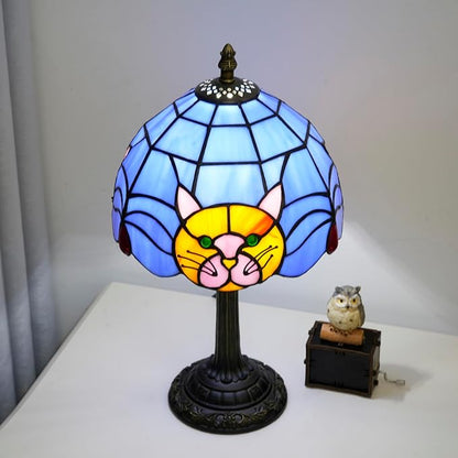 Stained Glass Table Lamp 8 Inch Orange Warm Ambient Lighting Bedroom Small Nightstand Dorm Cafe Office Corner Vintage Home Decoration Table Lamp Blue Cute Cat Lamp