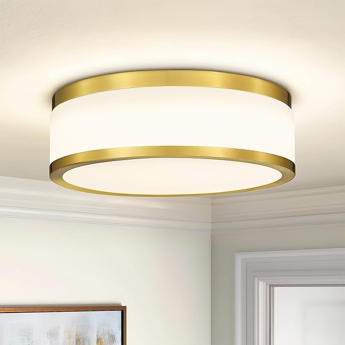 LMS 24W LED Flush Mount Ceiling Light, 15 inch 3CCT 3000K/4000K/5000K, Brushed Gold Close to Ceiling Light for Bathroom, Kitchen, Living Room, LMS-190