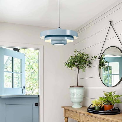 Minimalist Scandinavian Light Blue Pendant Light, 17.7" Large Adjustable Mid Century Hanging Light for Kitchen Island Dining Room Modern Apartment Pantry