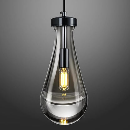 Raindrop Pendant Lights Kitchen Island Teardrop PlatingBlack Hanging Light Clear Solid Glass Pendant Light Modern Chandeliers for Dining Room Porch Corridor Living Room(PlatingBlack 1-Pack)