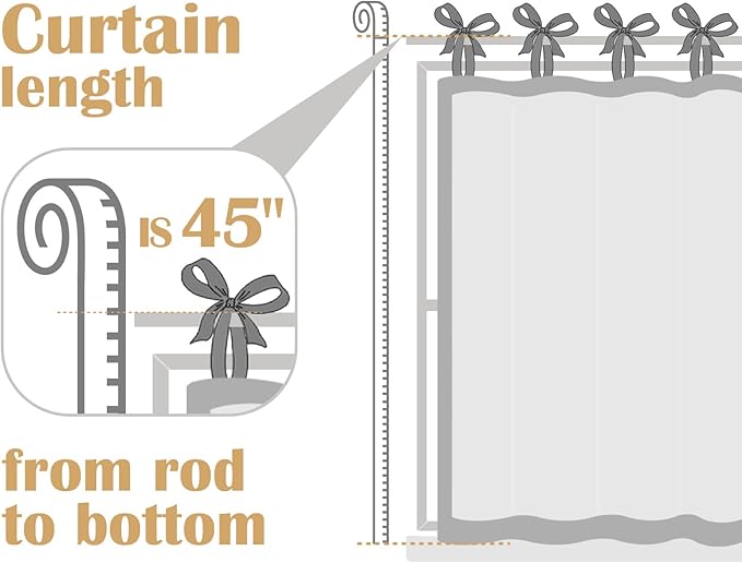 jinchan Tie Top Linen Kitchen Curtains Over Sink 45 Inch Length Tier Curtains Farmhouse Rustic Small Cafe Curtain for Bedroom Living Room Bathroom Half Window Light Filtering Privacy 2 Panels Crude
