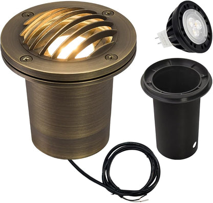 MALORY Brass Landscape Well Lights,（φ99 mm 12V Low Voltage In Ground Lights,Anti-Glare Landscape Lighting with MR16 for Pathway, Driveway (Full Brass -01B, 1-Pack with Bulb)