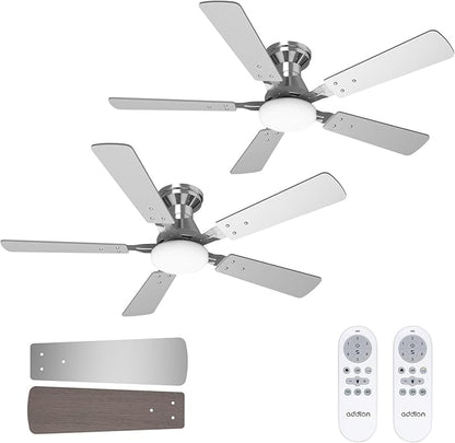addlon 2 Pack Ceiling Fans with Lights, 48 inch Nickel Ceiling Fan with Light and Remote Control, Reversible, 3CCT, Dimmable, Noiseless, Ceiling Fan for Bedroom, Farmhouse, Indoor/Outdoor Use