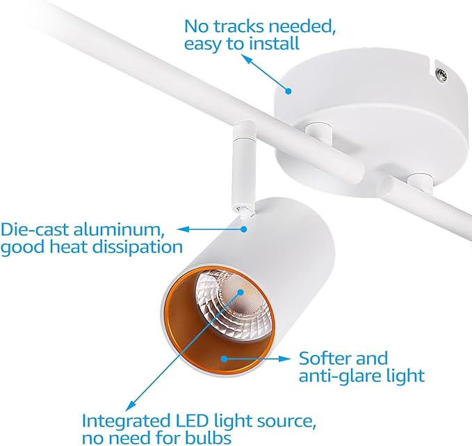 LEONLITE 36W LED Track Lighting Fixtures Ceiling Dimmable, 4 Light Directional Track Fixture Flush Mount, CRI90, 2800lm, Spotlight Ceiling Light Indoor, Aluminum, Anti-Glare, 3000K Warm White, White
