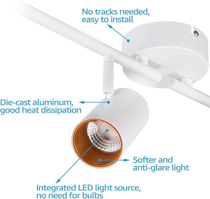 LEONLITE 36W LED Track Lighting Fixtures Ceiling Dimmable, 4 Light Directional Track Fixture Flush Mount, CRI90, 2800lm, Spotlight Ceiling Light Indoor, Aluminum, Anti-Glare, 3000K Warm White, White