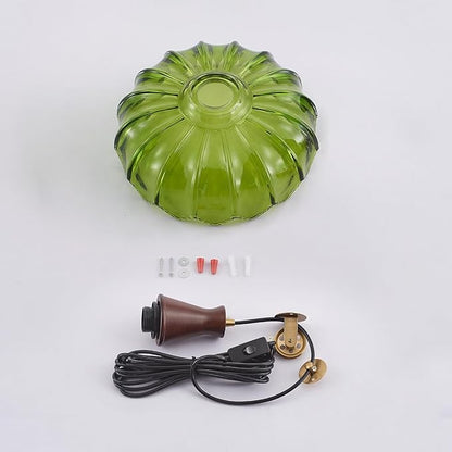 YLONG-ZS Plug-in Pendant Light, Vintage Green Glass Swag Hanging Lamp, Adjustable Pulley Cord, Walnut Stained Solid Wood Base, Mid Century Farmhouse Fixture, No Hardwiring for Kitchen, Dining, Bedroom