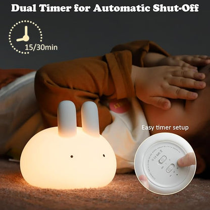 Minimalist Bunny Night Light for Kids, Cute Rabbit Dimmable Nightlight, Tap Control Silicone Bedside Lamp with 15/30min Timer, LED Rechargeable Animal Lamp for Toddler Boys Girls Nursery Decor (Bunny)