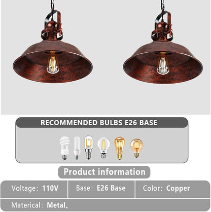 14" Copper Pendant Light, Farmhouse Industrial Vintage Hanging Light Fixture for Kitchen Island, Dining Room, Barn, Bar, Antique Red Bronze Finish