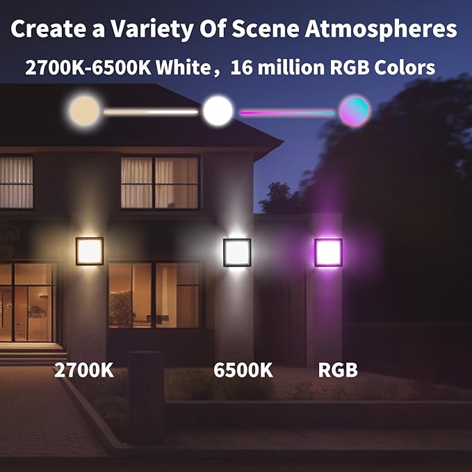 LED Smart Wall Sconce Light RGB Outside Light for House Patio,IP64 Waterproof Outdoor Wall Lights for House Patio Yards,Exterior Lights APP Control