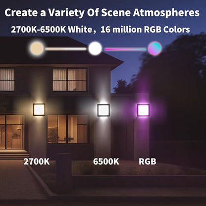 LED Smart Wall Sconce Light RGB Outside Light for House Patio,IP64 Waterproof Outdoor Wall Lights for House Patio Yards,Exterior Lights APP Control