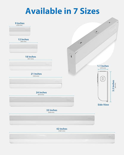 21” LED Direct Wire Under Cabinet Light - Dimmable Undercounter LED Lights for Kitchen - Selectable CCT 2700K-5000K, 612-648 Lumens, 9W - UCB Series Hardwired Under Cabinet Lighting by NICOR Lighting