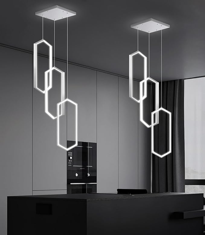 3-Rings Dimmable Pendant Lighting Adjust LED Mini Chandelier Ceiling Light Fixtures for Kitchen Island Dining Room Living Room Bedroom Silver