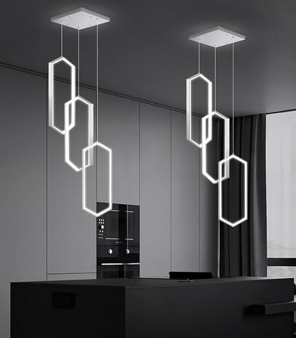 3-Rings Dimmable Pendant Lighting Adjust LED Mini Chandelier Ceiling Light Fixtures for Kitchen Island Dining Room Living Room Bedroom Silver