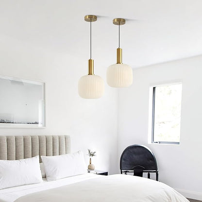BOKT Pendant Lights Kitchen Island Brass Modern Gold Pendant Light Fixtures 7.9" Vintage Adjustable Height Hanging Lamp with Milk White Glass Shade for Entryway Dining Room Hallway