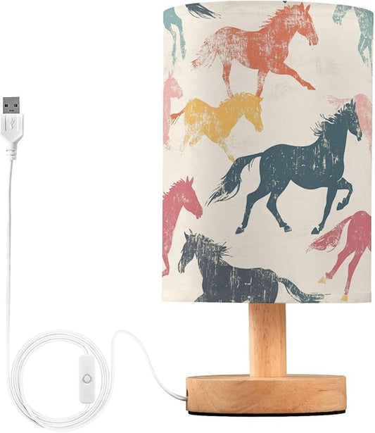 Bedside Table Lamp Vintage Animal Horse Nightstand Lamp with Wood Desk Lamps for Bedroom Living Room Nursery Office Home Decor