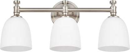 Bathroom Vanity Light, 3-Light Bathroom Light Fixtures Over Mirror, Traditional Vanity Lights for Living Room, Milk White Bell Glass Shades, Standard E26 Base, Brushed Nickel