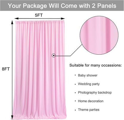 10 ft x 8 ft Wrinkle Free Pink Backdrop Curtain Panels for Parties, Polyester Thick Photography Backdrop Drapes for Baby Shower Bridal Shower Wedding Party Home Decoration Supplies
