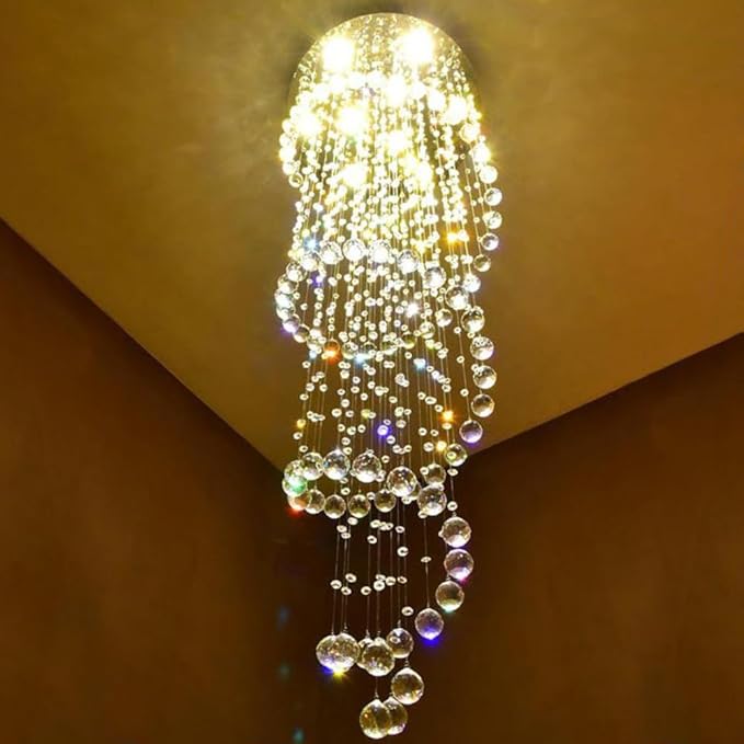 87-in Chandelier for High Ceiling, 6-Light Crystal Chandelier Spiral Design, Large Modern Ceiling Light for Stairs, Foyers, Living Rooms, Video Availablle for Easy Installation