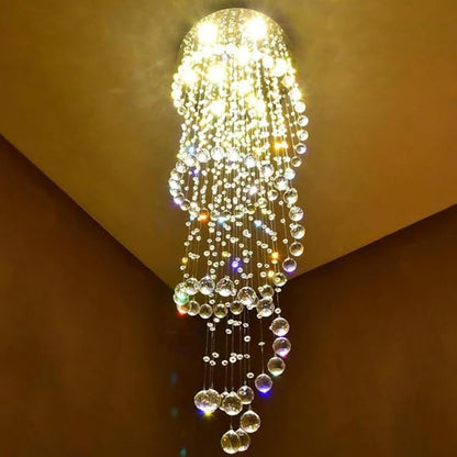 87-in Chandelier for High Ceiling, 6-Light Crystal Chandelier Spiral Design, Large Modern Ceiling Light for Stairs, Foyers, Living Rooms, Video Availablle for Easy Installation