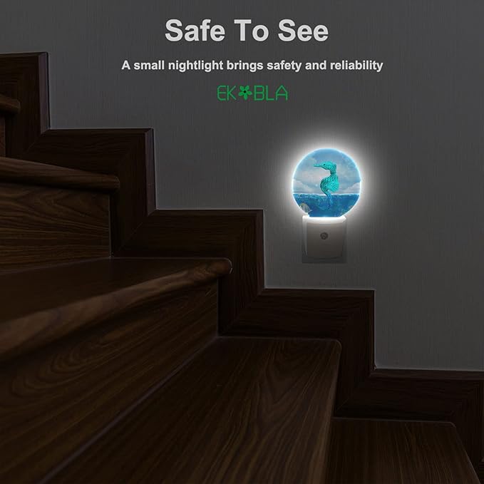 EKOBLA Seahorse Plug-in Night Light, Watercolor Ocean Marine Wildlife LED Nightlight with Auto Sensor for Bedroom, Bathroom & Nursery