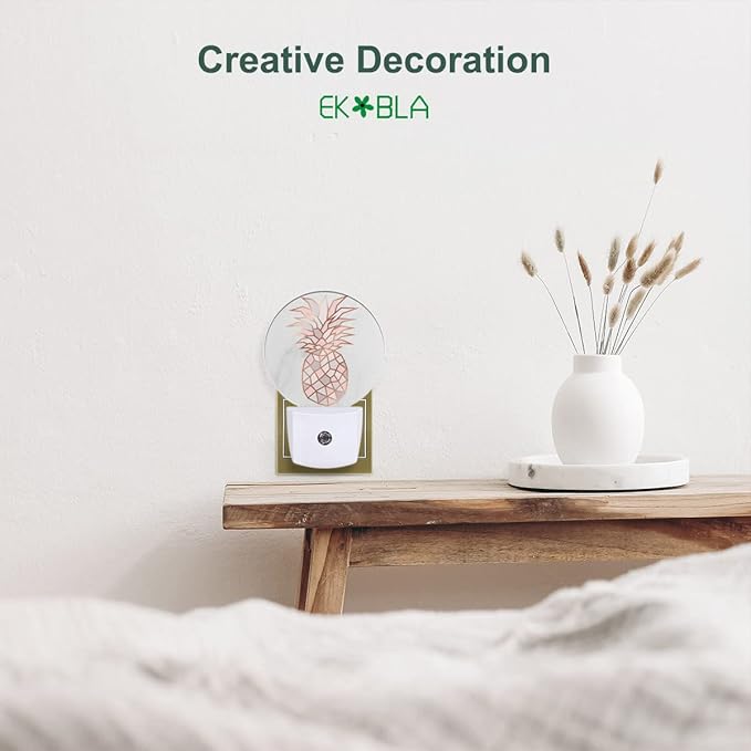 EKOBLA Pink Pineapple Plug-in Night Light, Fruit & Gray Marble LED Nightlight with Auto Sensor for Bedroom & Bathroom