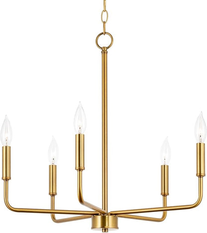 Kira Home Camille 22" Modern 5-Light Gold Chandelier, Minimalist Candle-Style Gold Hanging Fixture, Warm Brass Finish