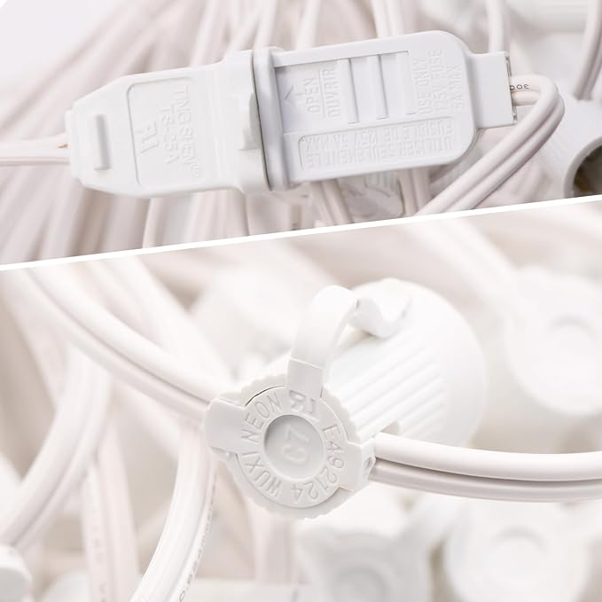 50FT C7 Light String Christmas Stringer, E12 Christmas Sockets 12" Spacing, C7 Stringer Set Green Outdoor String Light for Wedding Patio Event Lighting Decor, White Wire