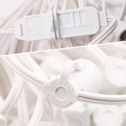 50FT C7 Light String Christmas Stringer, E12 Christmas Sockets 12" Spacing, C7 Stringer Set Green Outdoor String Light for Wedding Patio Event Lighting Decor, White Wire