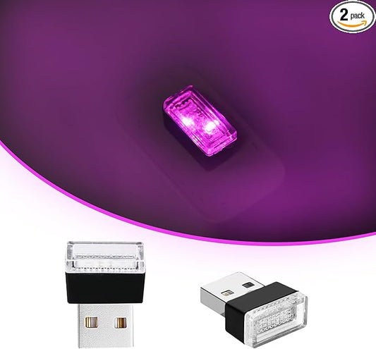 USB LED Car Interior Atmosphere Lights, 2 PCS, Night Light, Decoration Lamp USB Night Light for All Car Interiors (Pink Purple)