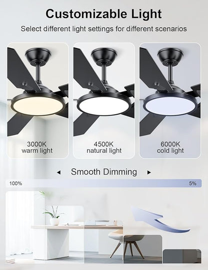OJX Ceiling Fans with Lights, 52 inch Ceiling fan with Light and Remote/APP Control, 3CCT, Quiet DC Reversible, Dimmable, Modern Ceiling Fan for Bedroom, Living Room, Kitchen, Indoor/Outdoor Use
