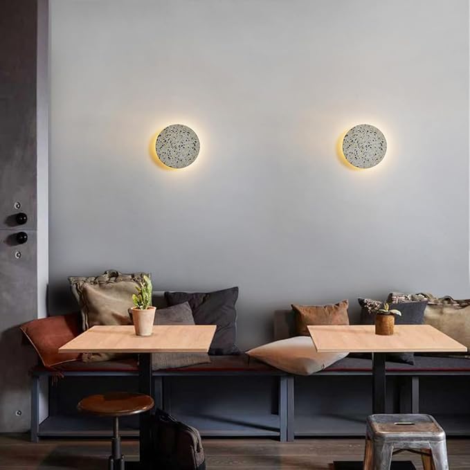 Round Wall Sconce Light,Modern Warm Light for Living Room,Led White Cement Wall Lamp Hardwired,Minimalist Flat Wall Mount Light ,Indoor Sconces Lighting for Bedroom,Hallway,Hotel,8w 3000k Wall Decor