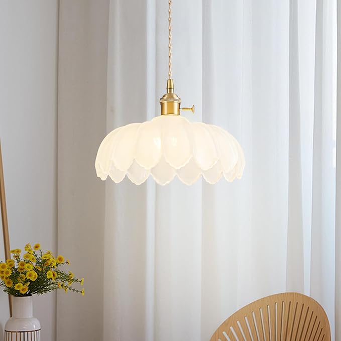 Glass Pendant Lights Kitchen Island, Vintage Brass Pendant Light Fixtures, Adjustable Milk White Kitchen Pendant Lighting Over Island for Bedroom Living Room Hallway Dining Room