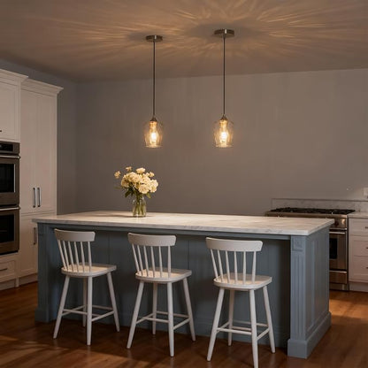 2 Pack Mini 5.1" Hammered Glass Pendant Light Fixtures, Small Modern Kitchen Pendant Lights with Hammered Glass Shades, Hanging Brushed Nickel Pendant Lights Kitchen Island Lighting for Sink