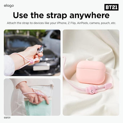 elago | LINE FRIENDS BT21 [OFFICIAL MERCHANDISE] Lanyard Wrist Strap, phone charm, keychain, Anti drop, Adjustable Button
