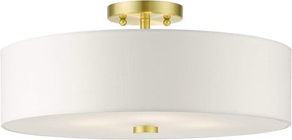 Livex Lighting 51055-12 Meridian Collection 4-Light Semi Flush Mount Ceiling Light with Off-White Hardback Fabric Shade, Satin Brass