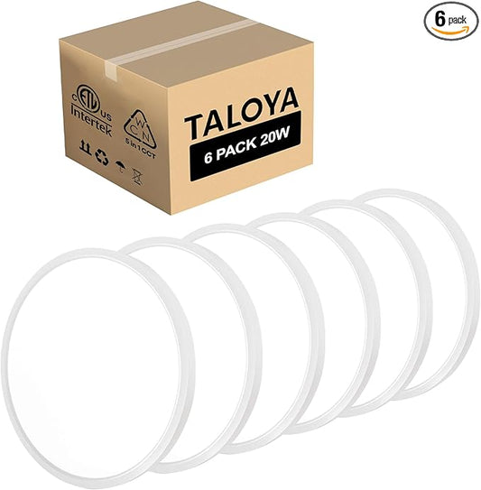 TALOYA Flush Mount Light Fixture, 6 Pack of 20W 12 Inch 5 Color Setting Options Led Ceiling Lamp for Bedroom Hallway Basement Closet Utility Office