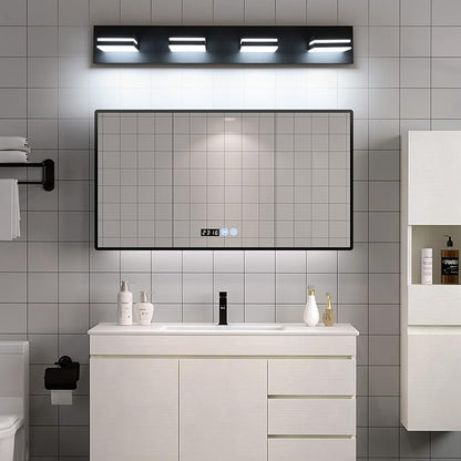 SineRise LED Modern Bathroom Vanity Light Fixtures (4-Light, 30-Inch), Matte Black Modern Acrylic Bathroom Wall Lighting Fixtures Over Mirror (Cool White 6000K)