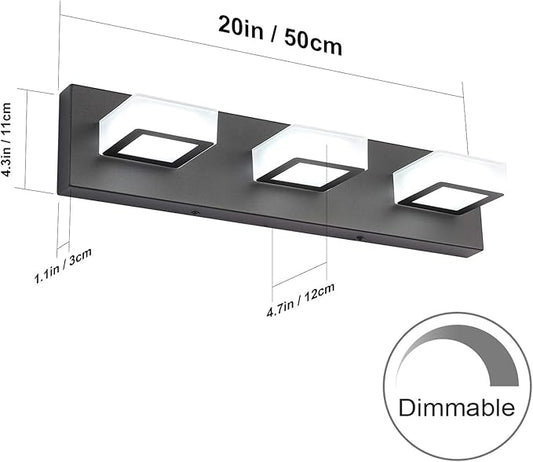 Ralbay 3 Light Dimmable Bathroom Vanity Light LED Modern Matte Black Vanity Wall Light Acrylic Stainless Steel Bathroom Vanity Lighting Fixtures