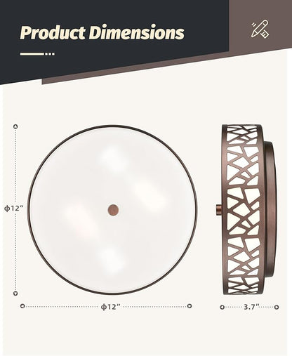 12 Inch Flush Mount Ceiling Light, 2 - Light Vintage Ceiling Lights Fixture with Frosted Glass Shade, Oil Rubbed Bronze Light Fixture for Hallway Corridor Kitchen Bathroom Bedroom Passway