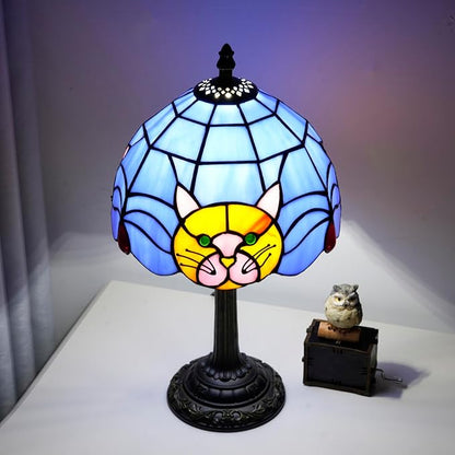 Stained Glass Table Lamp 8 Inch Orange Warm Ambient Lighting Bedroom Small Nightstand Dorm Cafe Office Corner Vintage Home Decoration Table Lamp Blue Cute Cat Lamp
