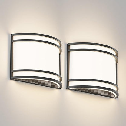 15W LED Indoor Wall Sconce, 3000K/4000K/5000K Color Temperature, Dimmable Modern Indoor Wall Mount Half Cylinder Light Fixture for Hallway Bedroom, Matt Black, 2 Pack