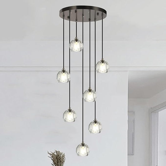 Raindrop Crystal Hanging Lamp, Modern LED Pendant Lights Ceiling, Black Dining Room Chandelier for Staircase Living Room Kitchen Island Farmhouse