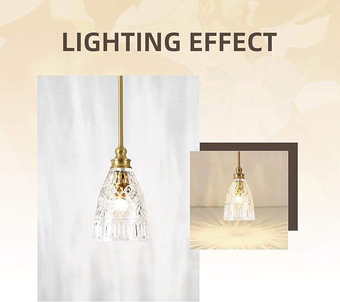 LIROUVET 2-Pack Modern Vintage Pendant Lighting with Clear Glass Shade, Gold Ceiling Light for Kitchen Island,Living Room,Bedroom,