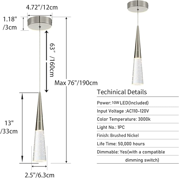 JoollySun Modern Crystal Pendant Light: Brushed Nickel Mini Hanging Light for Kitchen Island Bathroom