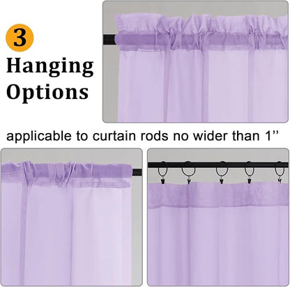 Gwine Lilac Sheer Curtains 72 Inches Long 2 Panels Set for Front Door, Light Filtering Sheer Curtains for Living Room, Rod Pocket Window Treatments Drapes, Each 42" Wx72 L