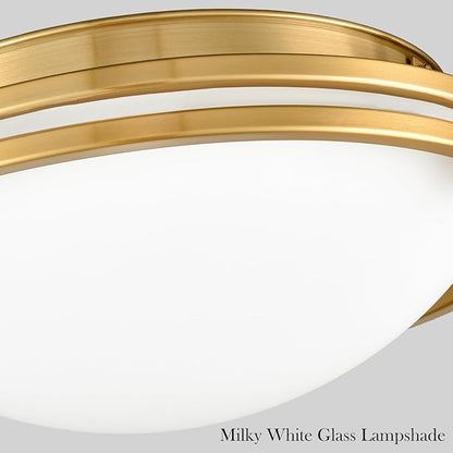 Modern Gold 2-Light Flush Mount Ceiling Light with Milk Glass 12 Inches Ceiling Light Fixtures Hardwired Mid Century Brass Flush Mount Lamp for Bedroom Hallway Kitchen