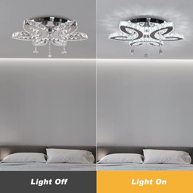 FRIXCHUR 20.4" Crystal Ceiling Light Modern LED Crystal Chandeliers Large Flush Mount Ceiling Light Fixture for Bedroom Living Dining Room (Cool White)